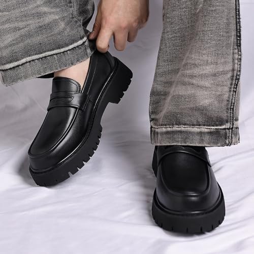 Men's Leather Platform Chunky Slip-On Penny Loafers Classic Business Casual Formal Work Shoes3