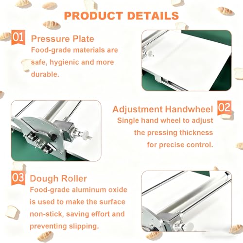 Elektryczna blacha ciasta francuskiego 60W Stainless Steel Dough Roller Regulowana grubość 2-30 mm Składana kompaktowa konstrukcja do domowej komercyjnej piekarni Croissant Fondant Cake Making Łatwa c