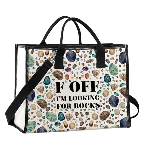 JNIAP Rock Collector Tote Bag Rock Lover Gift Geologist Gift F Off I'm Looking For Rocks Rock Hunter Shoulder Bag (F OFF Tote)