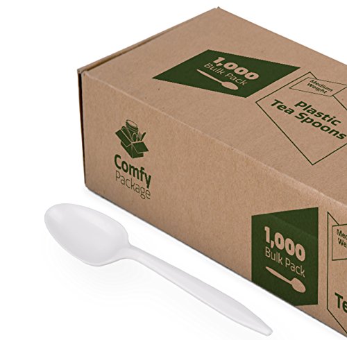 1000 Pack Plastic Tea Spoons Lightweight - White