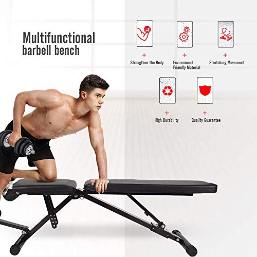 SOLIDEE Adjustable Weight Bench Exercise Bench Strength Training Incline Flat Decline Full body Workout Utility Sit up Bench with Leg Extension Resistance Bands Foldable For Home Gym Fitness