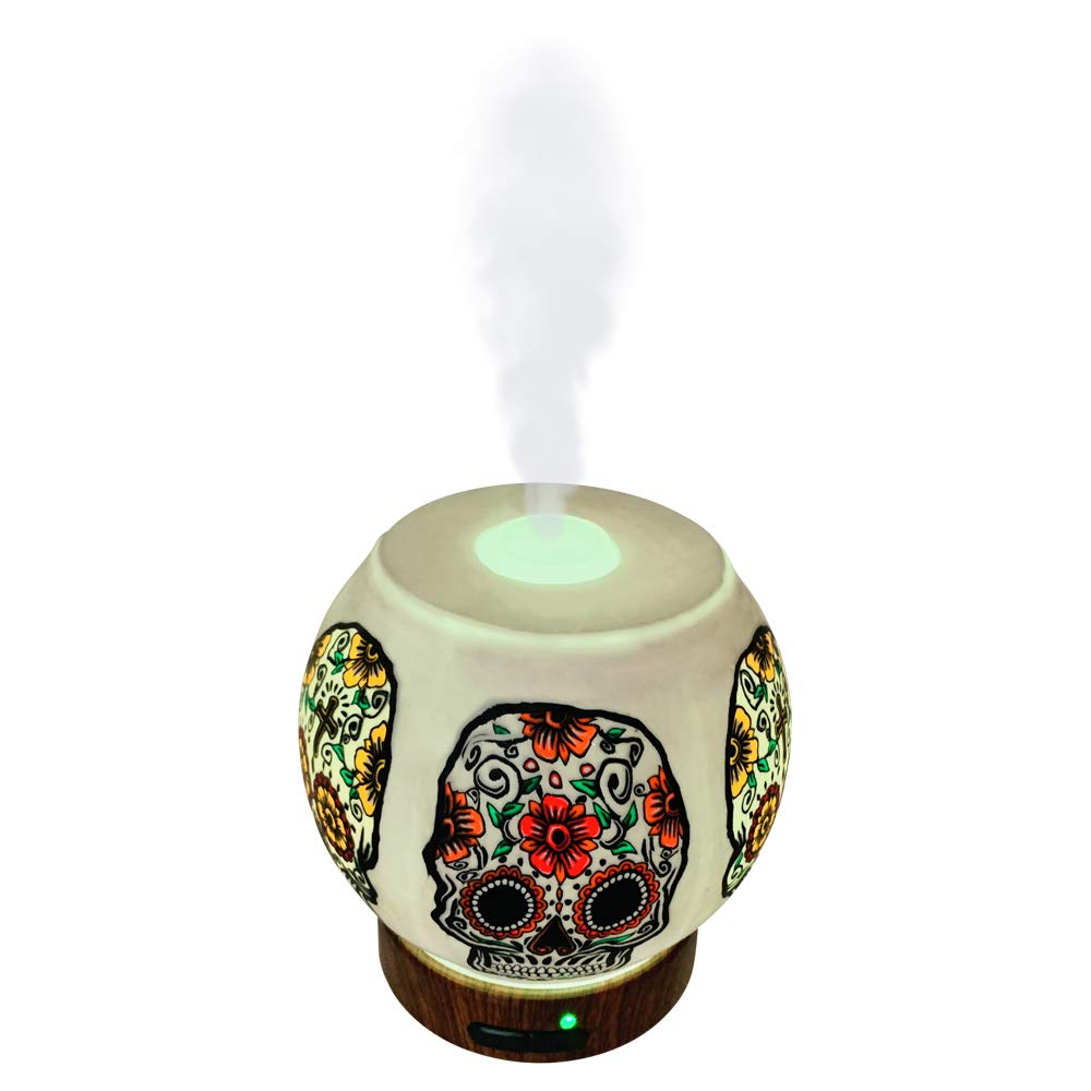 EssentialLitez Essential Oil Diffuser Ultrasonic Handcrafted 120ml Aroma Essential Oil Cool Mist Humidifier with Adjustable Mist Mode, Auto Shut-Off and 7 Color LED Lights Changing (Sugar Skull)