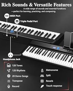 Longeye Folding Piano Keyboard 88 Key Portable Digital Piano Ultra Sound Semi-Weighted Electric Keyboard for Beginners & Professionals with Headphones, Stickers & Carrying Case Fold Pro 2+