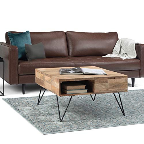 Image of SIMPLIHOME Hunter 32 inch Wide Solid Mango Wood Square Coffee Table in Natural