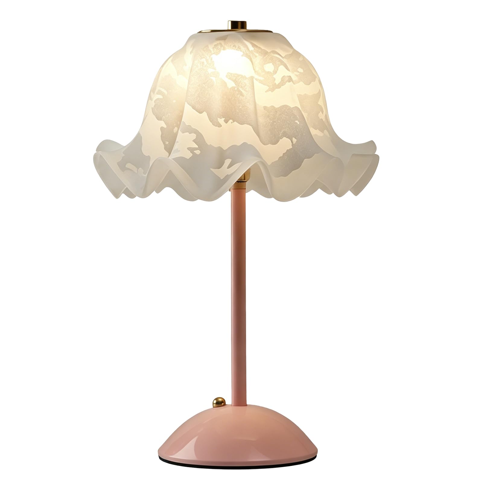 YWBL-WH Lampada da Tavolo a Fiori Senza Fili con Paralume in Vetro Petalo | Costruito in Ferro, Batteria Ricaricabile da 1200 MAh, Ricarica USB, Luce Calda Senza Sfarfallio per Comodino della Camera
