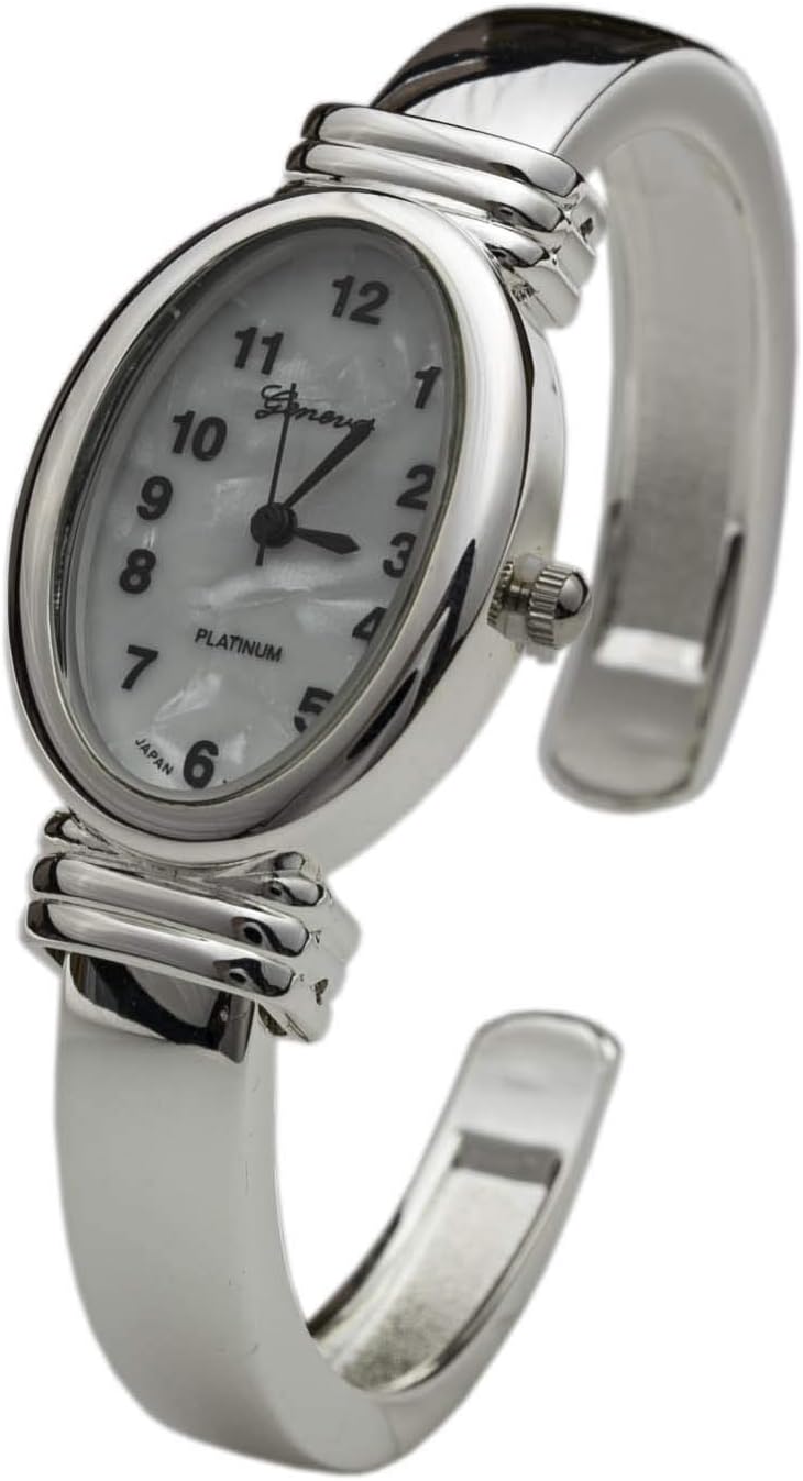 Blekon Collection Japanese Quartz Womens 22mm Oval Case Casual Classic Design Cuff Bangle Watch