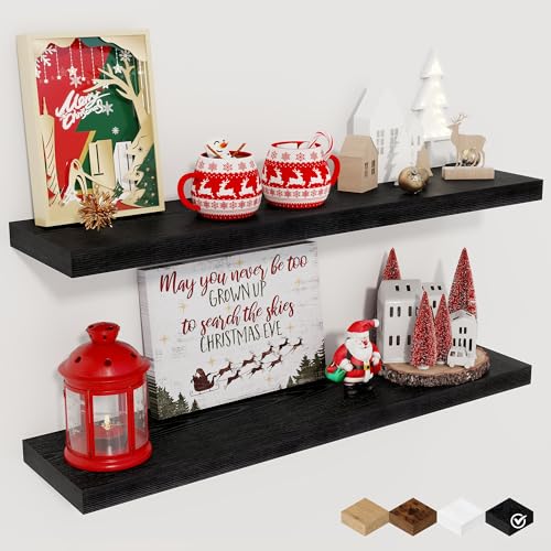 Fun Memories Tablettes flottantes 27,5 po bois rustique, Ensemble de 2, Noir