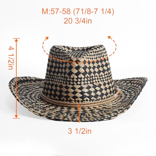 Image of Men's Cowboy Hats Summer Women Beach Cowgirl Hat Raffia Unisex Western Sun Hat