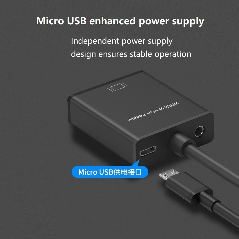 Konwerter adaptera VGA na HDMI 1080P z audio kabel zasilający USB do monitorów HDTV projektor stacjonarny, Plug and Play, bez sterownika