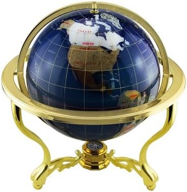 American Atelier 13-Inch Polished Stone Globe with Low Brass Stand, Blue