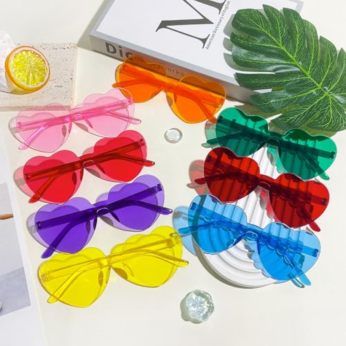 40 Pcs Heart Shaped Rimless Sunglasses Bulk Transparent Candy Color Glasses Colorful Party Eyewear for Women4