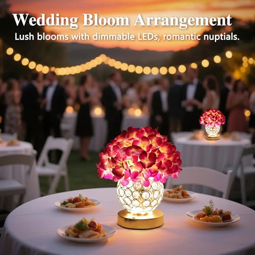 Image of Artificial Hydrangea Flower Lamp with Remote Control, Hydrangea Flower 3 Color Dimmable Night Light Gifts for Women Mom Wife Friend Birthday Christmas, Bedroom Coffee Shop Store Living Room Decor
