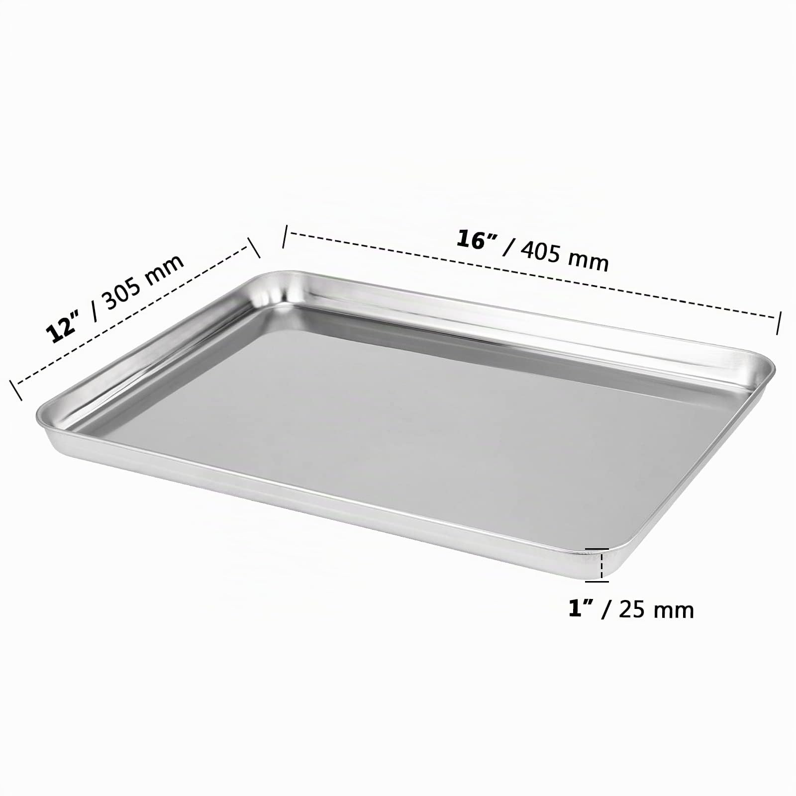 ZOENHOU Juego de 2 bandejas de horno de acero inoxidable, bandejas grandes antiadherentes profesionales rectangulares de 40 cm para servir galletas, bandejas de horno para tostadoras catering, fáciles
