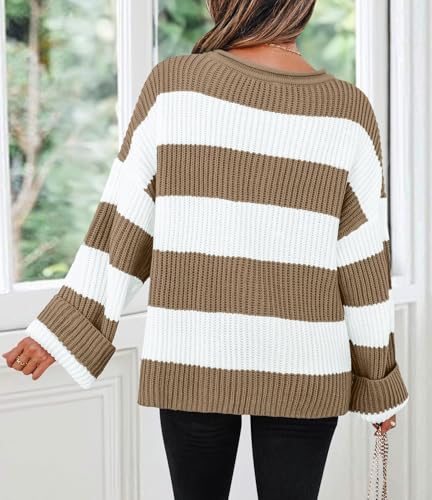 Image of ZESICA Women's 2025 Fall Long Sleeve Oversized Striped Color Block Comfy Loose Crew Neck Knitted Pullover Sweater
