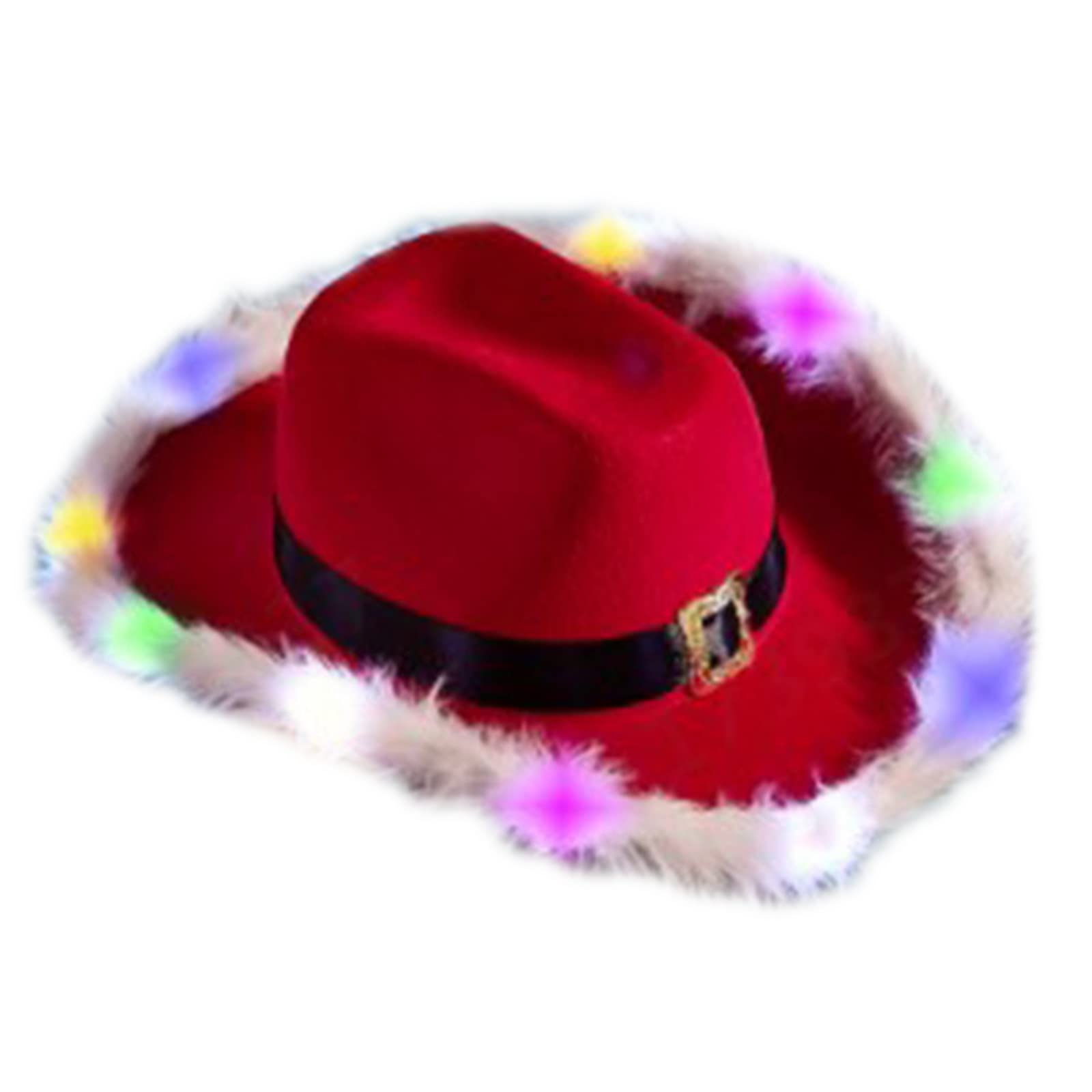 Jazuaiao Vintage Cowboy Hat Christmas Large Brim Hats Fedora Felt Cowboy Accessory with LED Light Brim Cowgirl with Led Bulb Preppy Up Hats Bachelorette Party Preppy Up