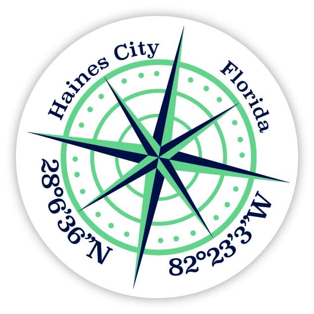 Haines City Florida 2-Inch Vinyl Decal Sticker Latitude Longitude Compass Design