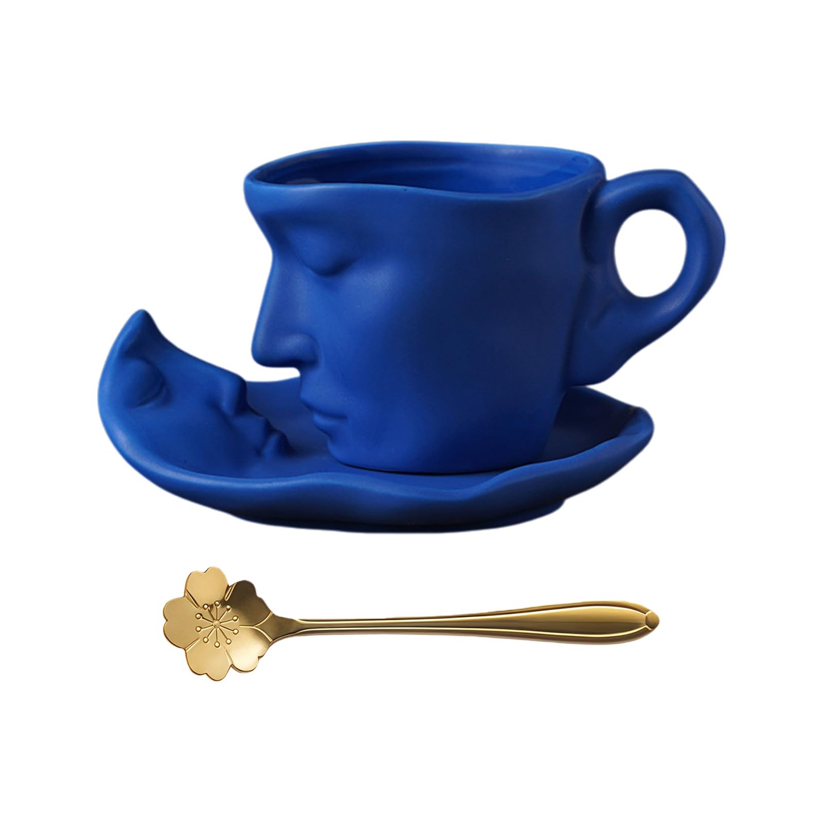 Lerpwige Luxury Artistic Kiss Couple Design Ceramic Coffee Mug Valentine Gift Drink Cup and Saucer Set for Home Use Gift Mug