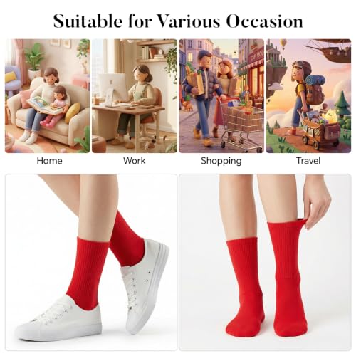Image of Womens Colorful Basic Sock -Unique Knit Cotton Crew Socks 3 Pack