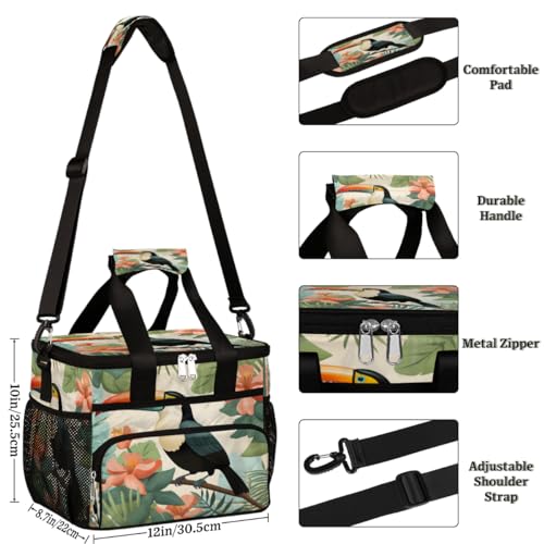 Toucan Flowers Insulated Picnic Backpack Lunch Box for Women Men Picnic Basket Tote Lunch Bag Picnic Bag Portable Lunch Bags for Picnic, Beach, Work, Trip,Office, Camp Toucan Bird