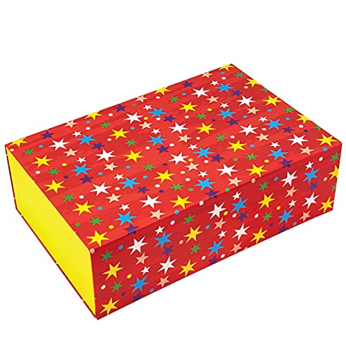 Holijolly De Regalo Con Tapa - Caja De Regalo Con Diseño De Estrellas Coloridas,Caja De Regalo Plegable Con Cierre Magnético Y 2 Piezas De Papel De Seda Para Cumpleaños,Vacaciones,Fiesta -35X23X11Cm Cover