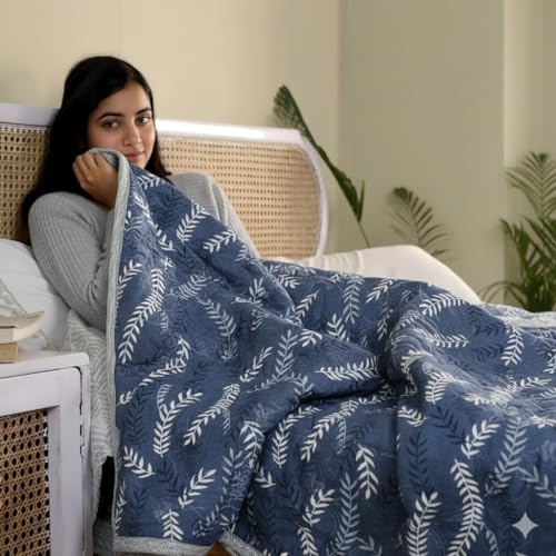 Image of Home Stylish Luxury Ultrasonic Punch AC Comforter Blanket - Quilted Microfiber Floral Pattern, Lightweight Breathable Hypoallergenic All‑Season Blanket for Bedroom, Travel (228x228 Cm) Blue Grey