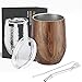 TELANKS Mate Becher, 12 Oz/355 ml Doppelwandiger Mate Tasse Set, 18/8 Edelstahl Mate Mug mit Mate Strohhalm und eine Rohrbürste, Auch für Yerba Mate Tees oder Heißgetränke geeignet (Holz)
