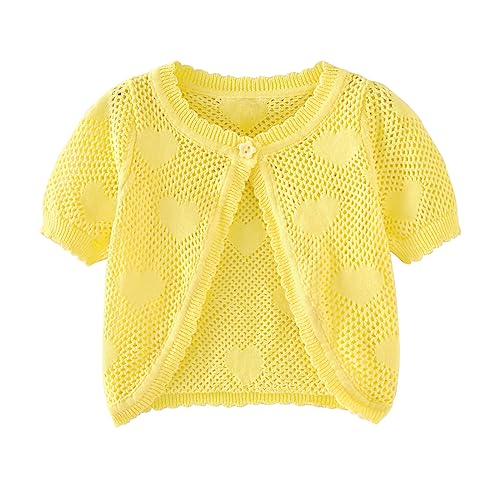 ASHER FASHION Girls Bolero Cardigan Short Sleeve Kids Cute Heart Knitted Hollow Shrug Sweaters Dress Cover Up Crop Tops