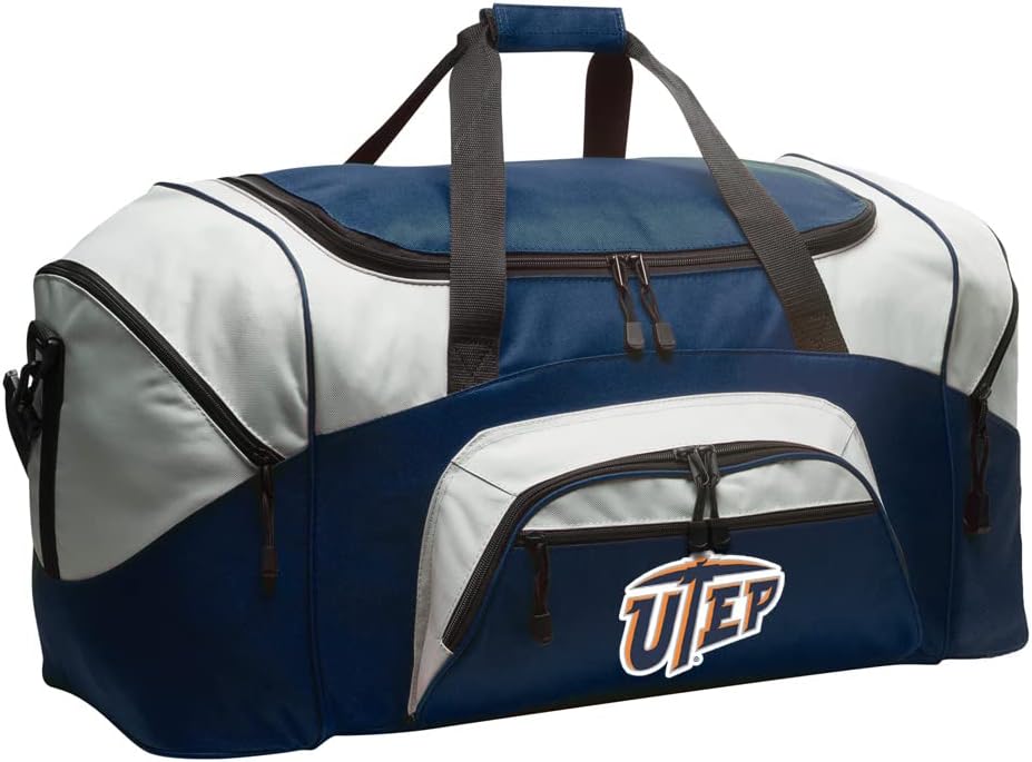 UTEP Duffel Bag Large UT El Paso Miners Suitcase or Gym Bag for Men Ladies Him or Her! (Navy)