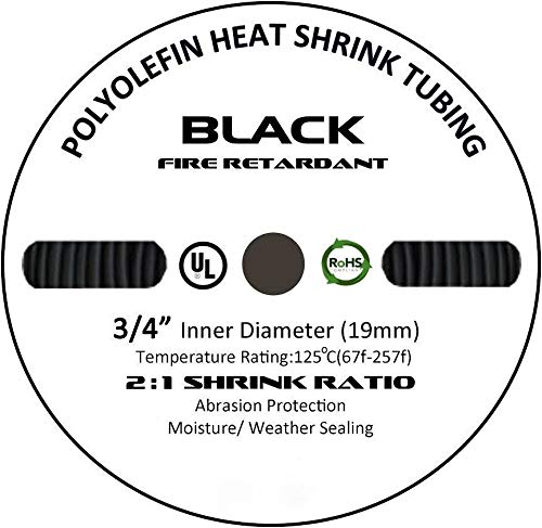 100 FT. 3/4" 19mm Black Polyolefin Heat Shrink Tubing 2:1 Ratio