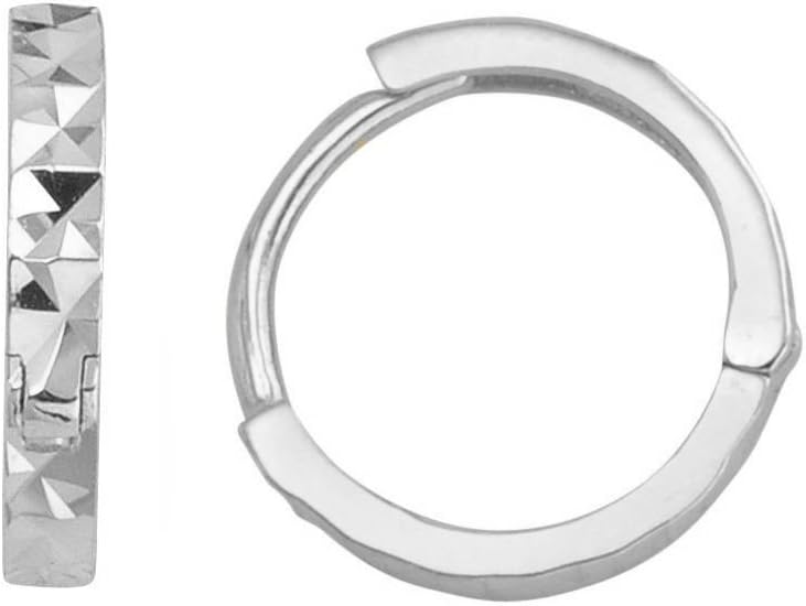 Genuine 14k Yellow Gold 2mm Diamond-cut Small Hinged Hoop Earrings - 11mm Diameter