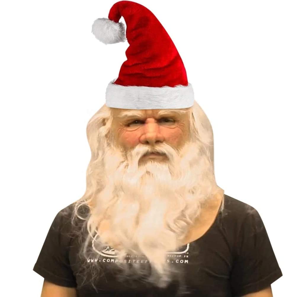 XIXIMAON Adult Christmas Santa Beard Wig hat Set Santa Claus Costume Deluxe Latex face Mask Value Realistic Headgear (Red White