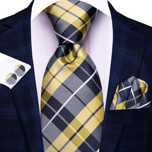 Image of Hi-Tie Men Ties Sets Silk Stripe Paisley Necktie Pocket Square Cufflinks for Business Wedding