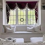 Valance Window Curtain | Swag Design Window Curtain| Luxury Curtains for Living Room|Designer Double Curtain Model Single Piece -1|Velvet Fabric (Violet Colour, 5 Feet Width (63 Inch))
