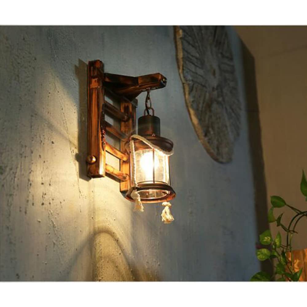 Retro Holz Wandleuchte Treppen Wandlampe Kreativ Bambus Pendellampe Vintage Hanfseil Rustikale Wandlicht Glas Lampenschirm Wandleuchten Für Schlafzimmer Restaurant Hotel Flur Esszimmer