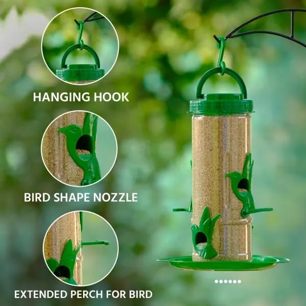 Image of Amijivdaya Medium Hanging Bird Feeder for Garden Balcony | 4 Feeding Ports | 700g Seed Capacity | Food-Grade Plastic | Easy Refill & Weatherproof (Green, Pack of 2)