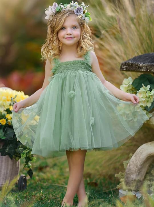 Toddler Baby Girls Butterfly Dress Sleeveless Wings Flower Tulle Tutu Princess Summer Birthday Party Dresses Baby Green 3-4 Years