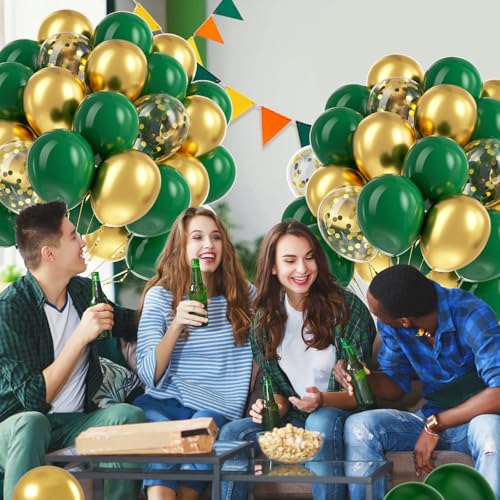 Image of BAUANOOY Green and Gold Balloons, 60pcs 12 Inch Metallic Chrome Gold Dark Green Balloon Latex Balloons for Wedding Graduation Jungle Birthday Party Decorations