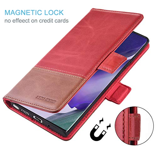 Image of KEZiHOME Note 20 Ultra Case, Genuine Leather [RFID Blocking] Galaxy Note 20 Ultra 5G Wallet Case Credit Card Slot Flip Magnetic Stand for Samsung Galaxy Note 20 Ultra 2020 (Red /Brown)