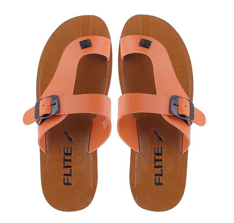 Image of flite Men's Slippers /Thong Slippers for Men /Leather Slippers for Gents /PU slippers for Boys (Tan, numeric 7)