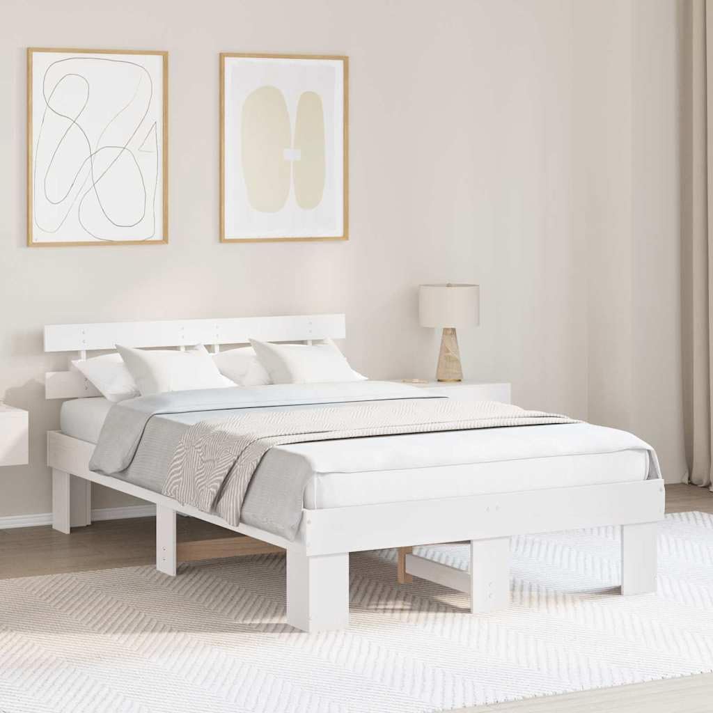 YUTAASU Bettrahmen mit Kopfteil Weiß 120 x 200 cm Massives Kiefernholz | Stabile Konstruktion, Modernes Design, Einfache Pflege, Für Matratzen ohne Lattenrost