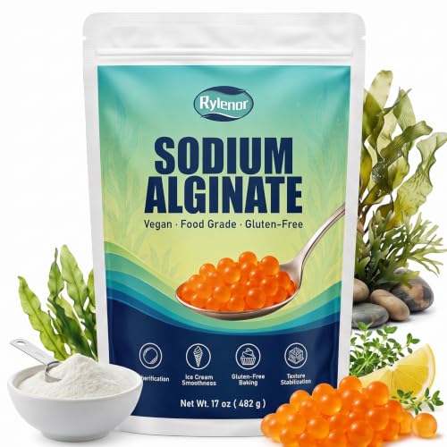 Image of 17 oz Pure Sodium Alginate Powder Food Grade - Thickener & Gelling Agent for Spherification Caviar, Desserts, Meat Products, Dairy Alternatives | Vegan, Gluten-Free, Keto-Friendly, Chefs (17 oz (482 g))