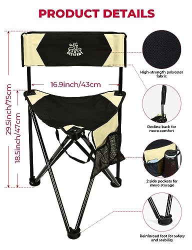 DEERFAMY-Camping-Tripod-Chair-Tripod-Stool-with-Backrest-Portable-Lightweight-Chair-with-Carry-Bag-Cup-Holder-for-Beach-Fishing-Golf-Travel-Outdoor-Lawn-Yellow
