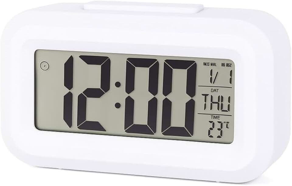 Relógio Despertador Digital Alto De Mesa Cabeceira Temperatura Calendário Com Sensor de Luminosidade