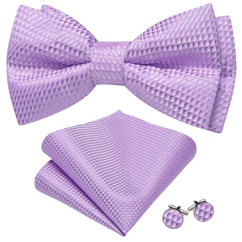 Image of Barry.Wang Paisley Striped Bow Tie for Men Silk Pre-Tied Bowtie Pocket Square Cufflinks Set Formal Wedding Party Prom
