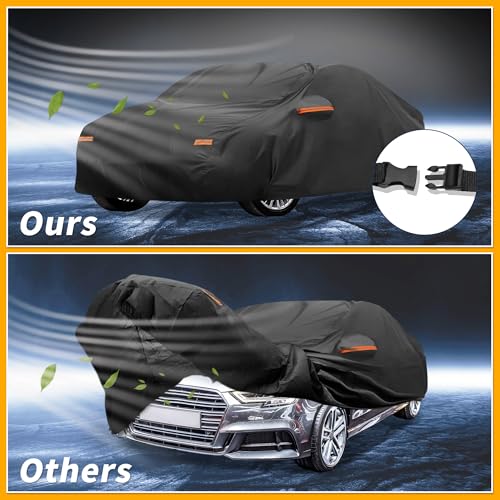 Image of All-Weather Waterproof Car Cover - UV-Resistant Outdoor Full Exterior Protection for Audi A3 Sedan 2013-2024 190T-PU Black with Right Side Zipper