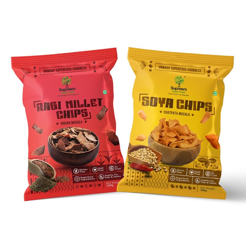 Supreem Super Foods Normalife™ Gluten Free Ragi Millet Chips + SOYA Chips 100 GMS | Combo Pack | Healthy Air Fried Snacks | Pack of 2 (B0B8ZW4TDJ) Amazon Price History, Amazon Price Tracker