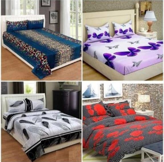 OMAJA HOME 200 GSM Glace Cotton Combo Pack of 4 Double Bedsheets with 8