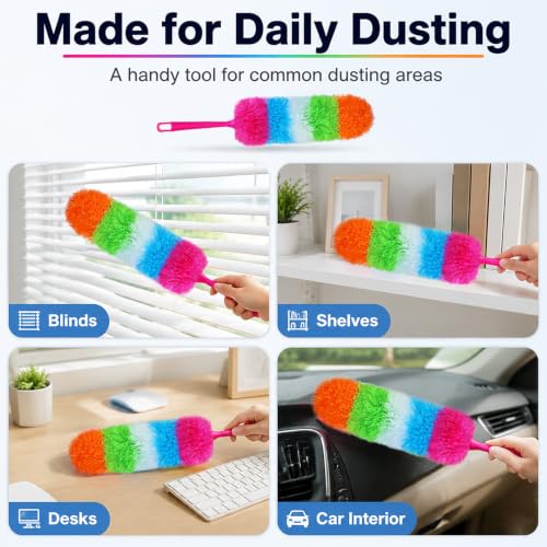 Image of 20-Inch Microfiber Hand Duster, Car Interior Detailing Duster, Rainbow Feather Duster for Car, Home, Office Cleaning