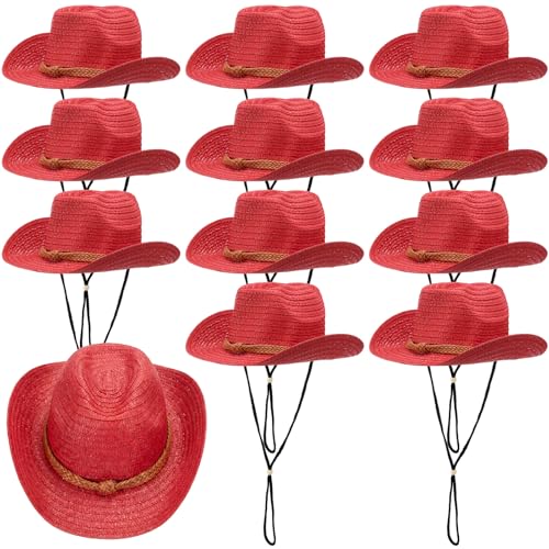 Image of JaGely 12 Pcs Straw Cowboy Hats for Women Men, Wide Brim Summer Hat Bulk Sun Protection for Western Themed Party
