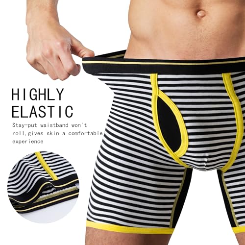 Men's Boxer Briefs, Front Fly Stripes Pattern Cotton Underwear with ComfortFlex Waistband, 4-Pack3